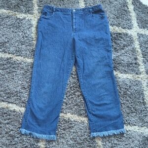 International Concepts Inc Stretch Denim Frayed Hem High Rise Ankle Jean